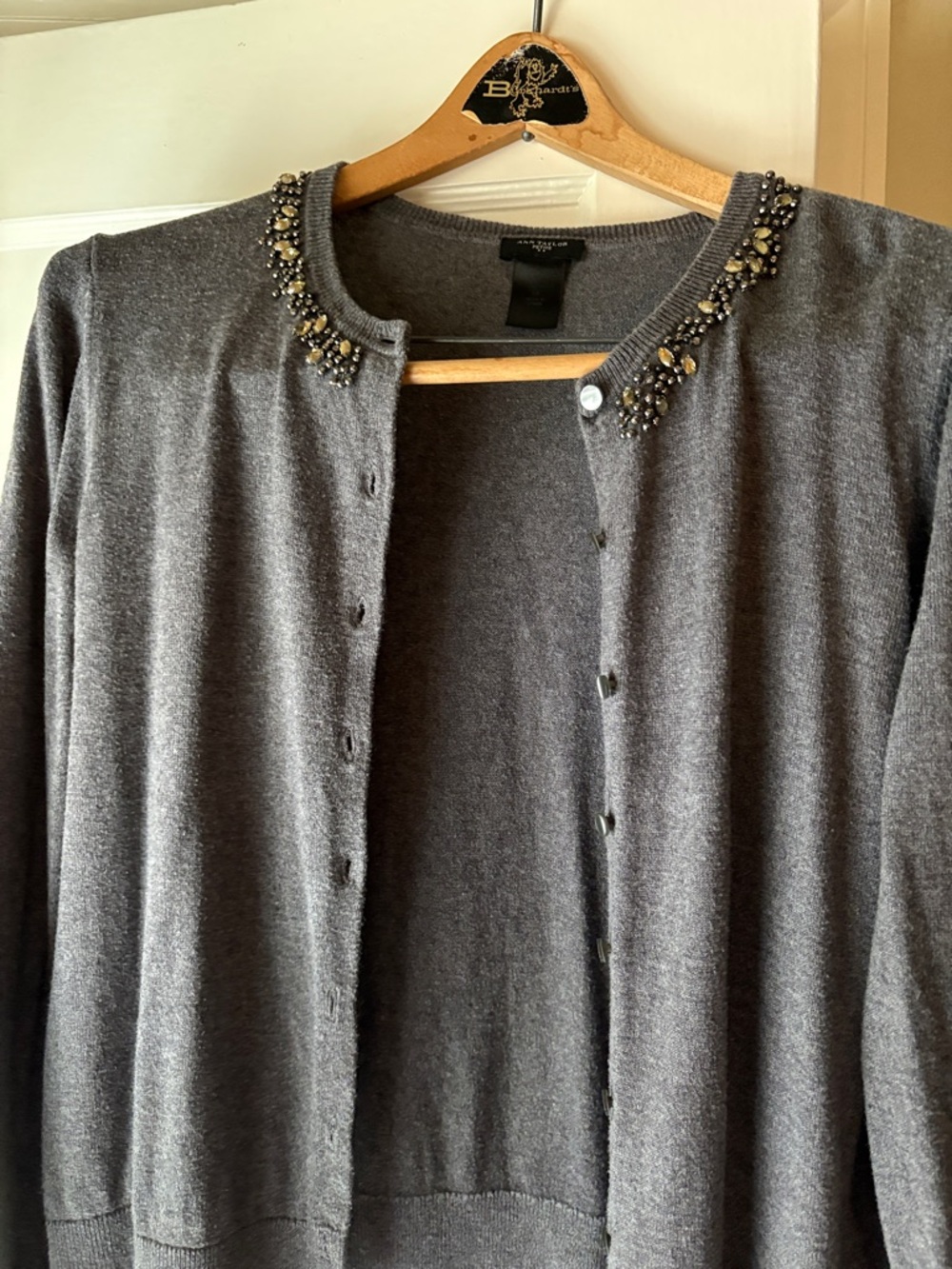 Gorgeous Anne Taylor Jeweled Cardigan- Gray